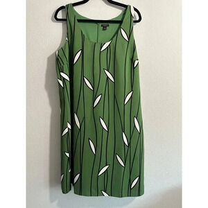 Ann Taylor Factory Green Leaf Vine Botanical Shift Dress Size 14 Sleeveless